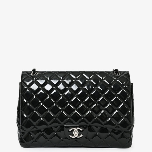 CHANEL™ 2012/13 BLACK PATENT LEATHER MAXI DOUBLE FLAP - Picture 5 of 6